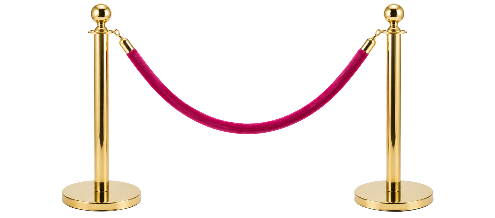 Gold stanchions with a magenta velvet rope